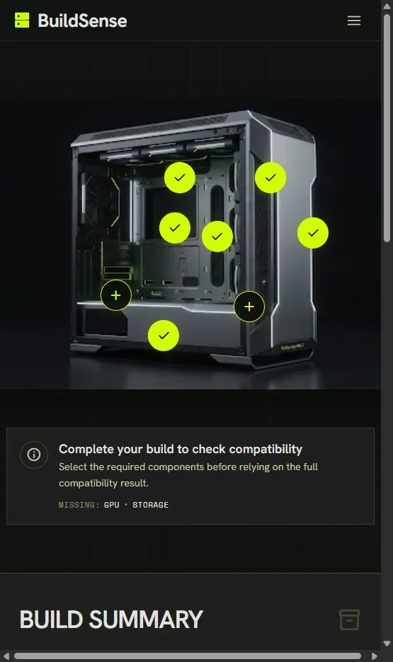 واجهة تجميع الحاسوب على الهاتف في BuildSense