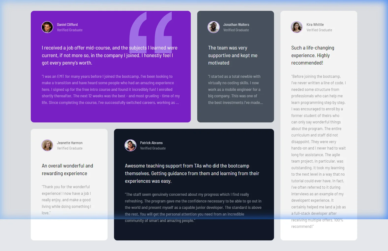 تحدي شبكة التوصيات Testimonials Grid