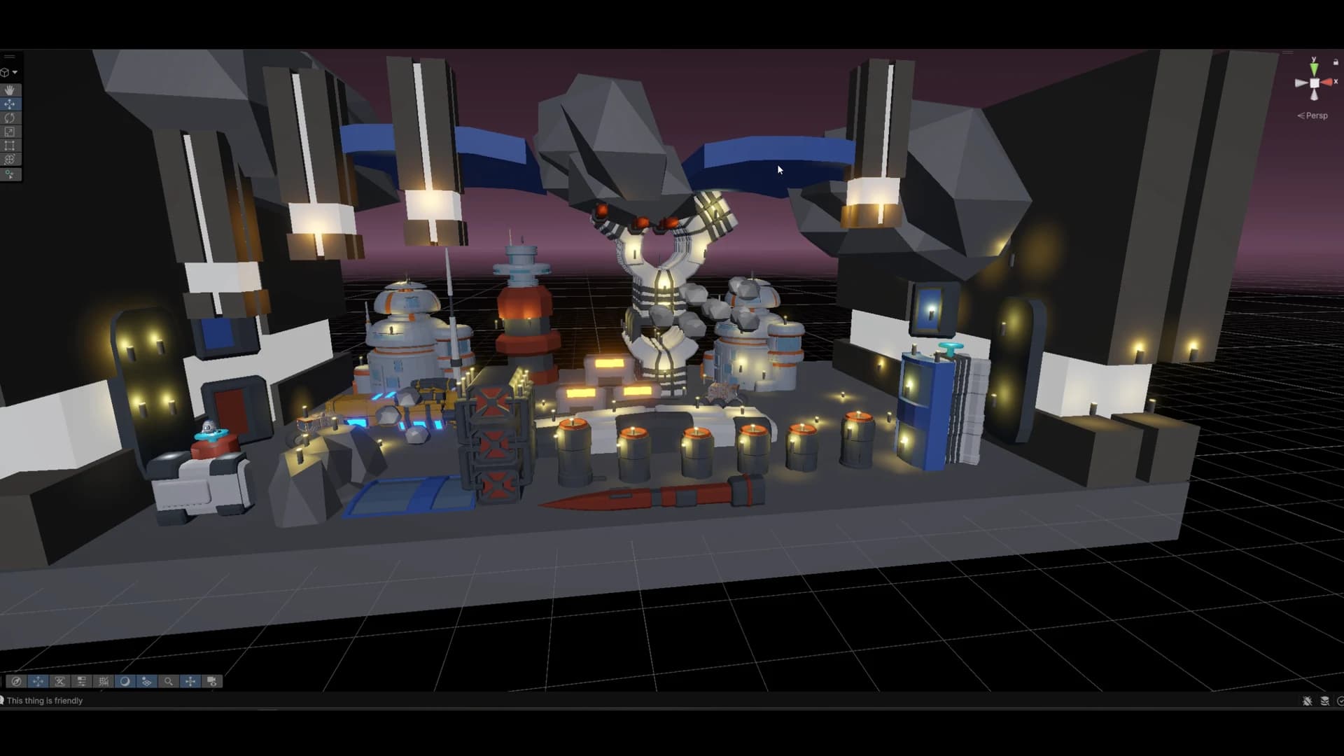 Rocket Boost complete industrial level layout in the Unity editor