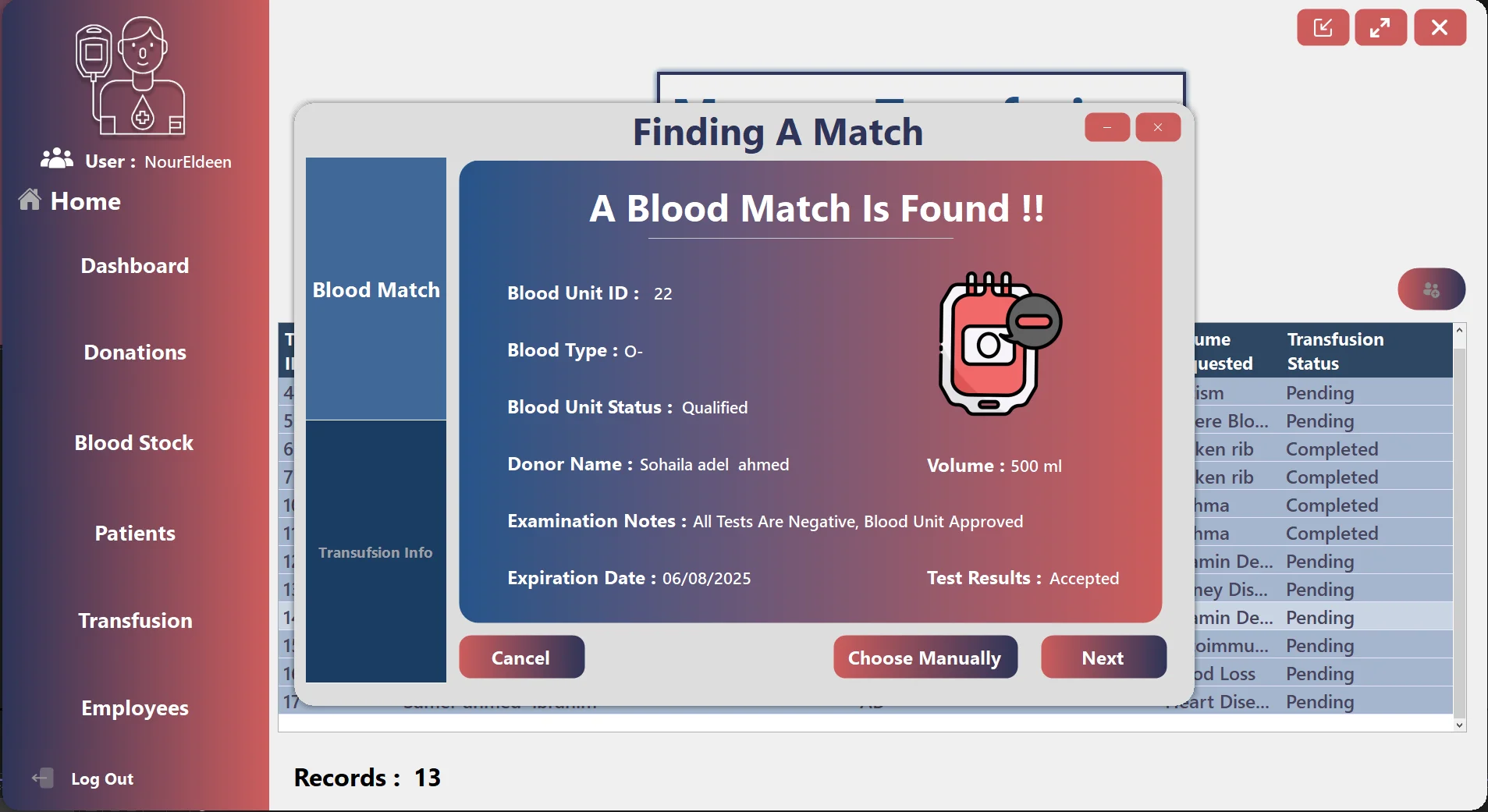 Blood Bank matched unit result