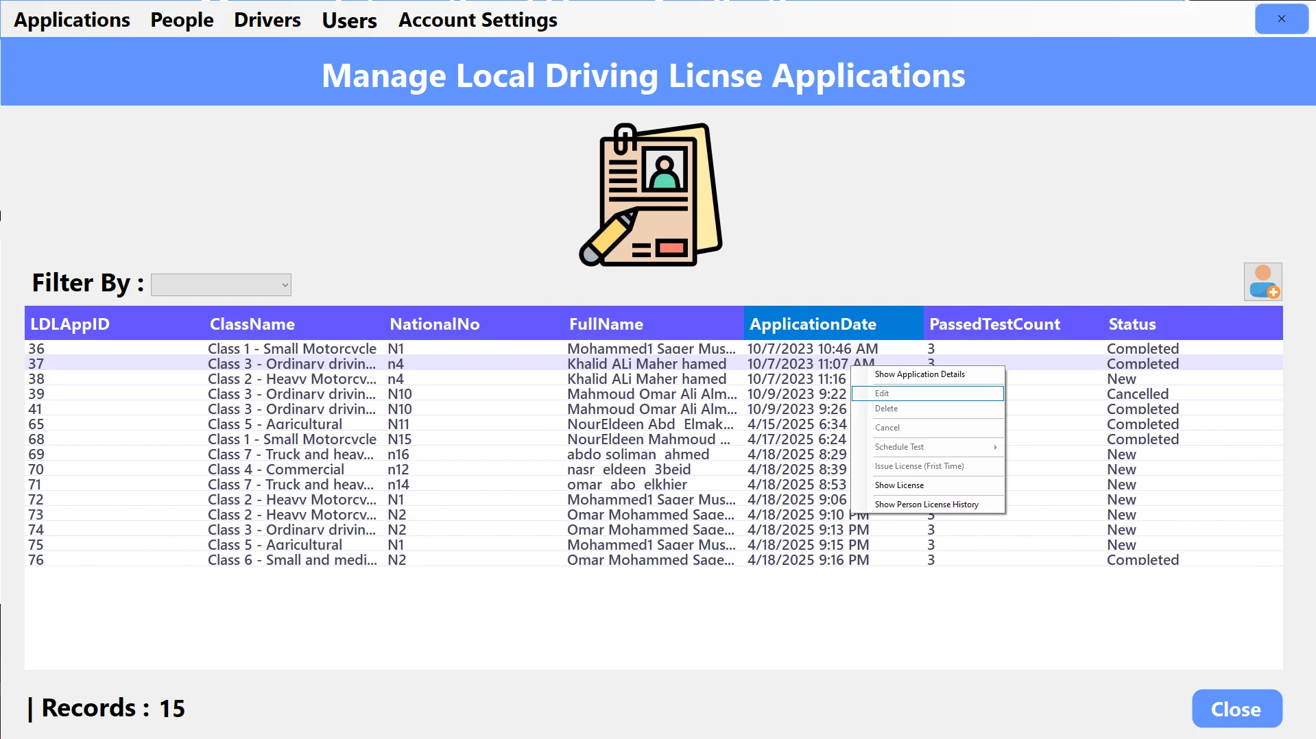 DVLD local license applications